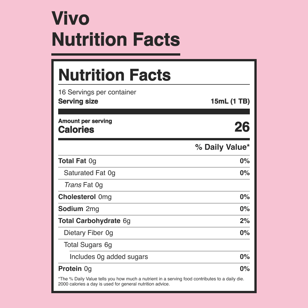 VIVO lambrusco vinegar nutrition facts panel with serving information and ingredient details